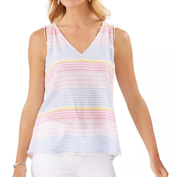Tommy Bahama Harbour Stripe Shell Tank Top, Linen blend - Picture 4 of 7